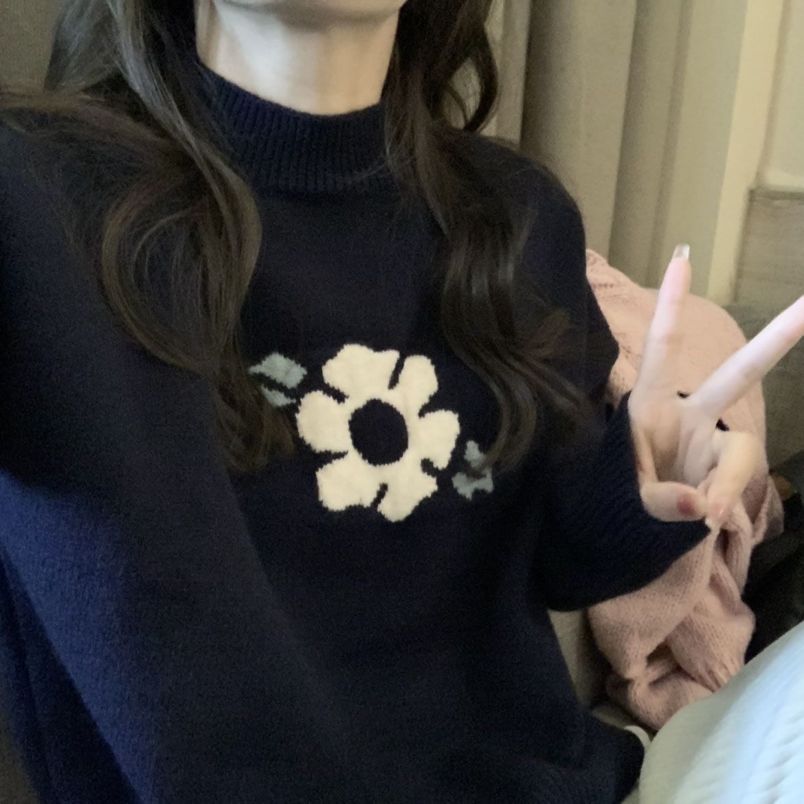提花寬鬆套頭韓版小花毛衣短款女秋冬新款軟糯設計感針織上衣