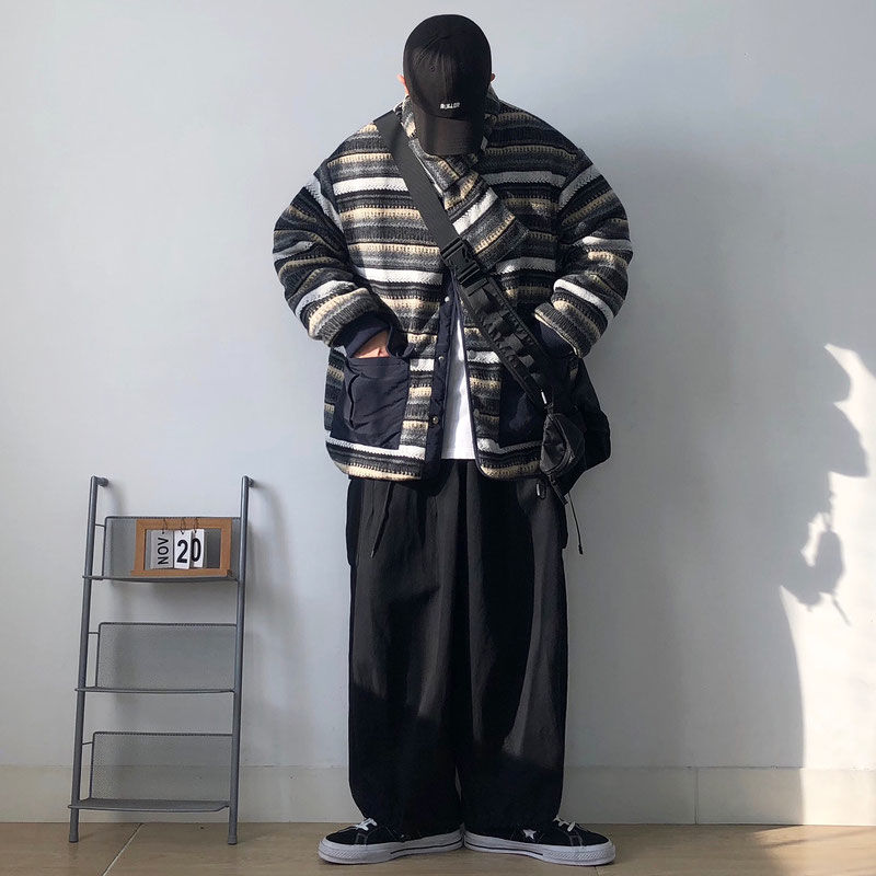 兩面穿日系復古民族風cityboy棉服外套男冬季寬鬆休閒無領潮牌