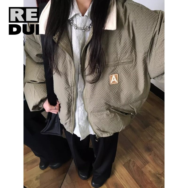 美式復古棉服翻領冬季新款加厚男女麵包服保暖古着感棉衣外套百搭