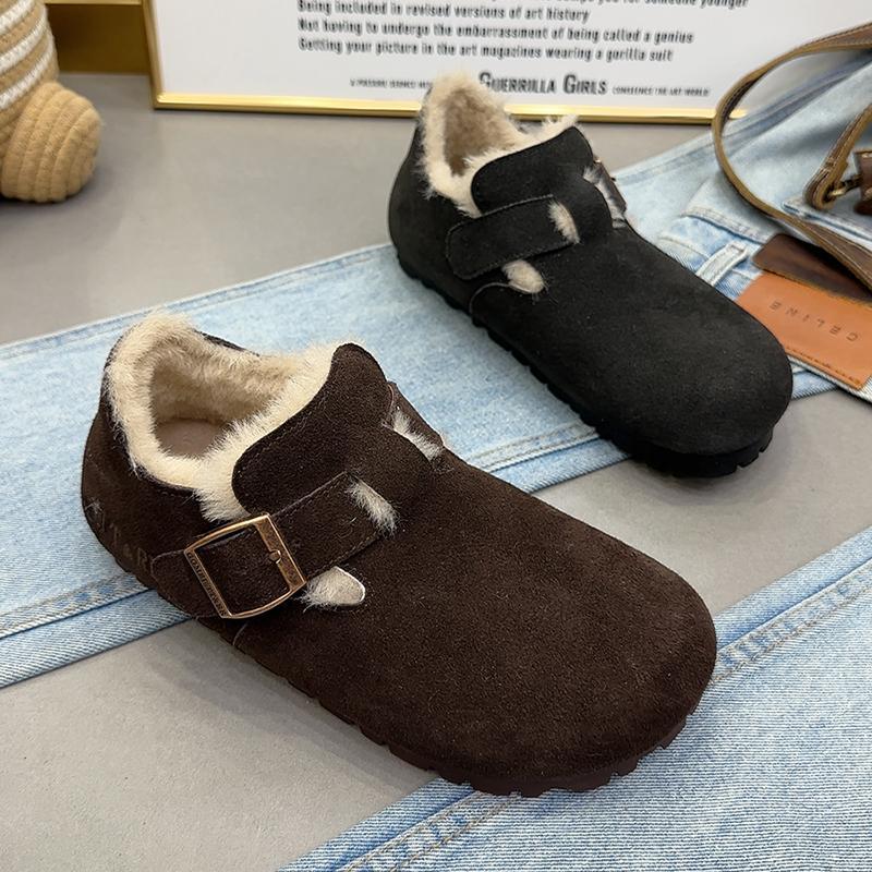 Birkenstock shoes women's velvet beanie shoes 2023 winter new big-headed ugly shoes retro Birkenstock lazy shoes