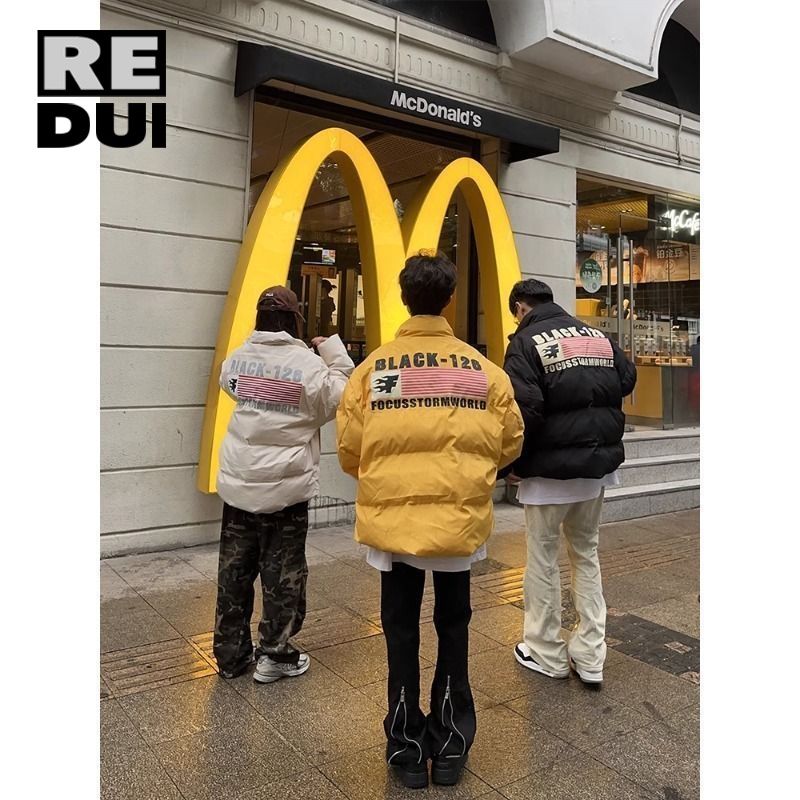 美拉德原創美式復古字母麵包棉服男女秋冬季潮牌情侶高街棉衣外套