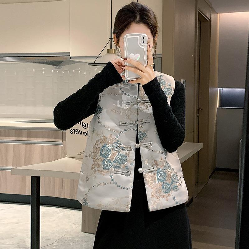  new autumn and winter new literary and artistic temperament socialite new Chinese style stand collar retro thickened Tang suit Chinese style cardigan vest