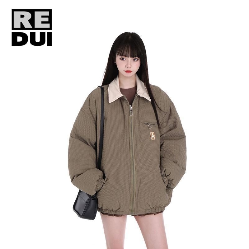 美式復古街頭加厚棉服2023新款冬季休閒寬鬆翻領保暖夾棉港風外套