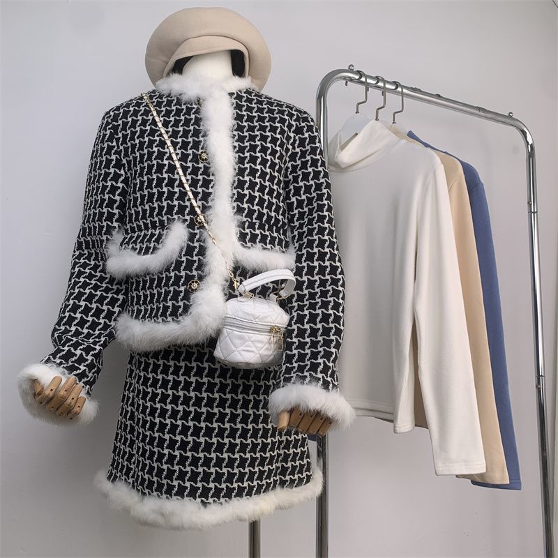 2023 autumn and winter new style antique lady-like woolen small fragrance light luxury plus velvet super warm western style suit