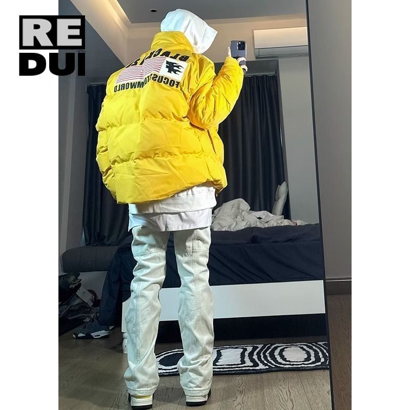 美式復古字母印花麵包棉服立領男女國潮冬季潮牌情侶棉衣加厚外套