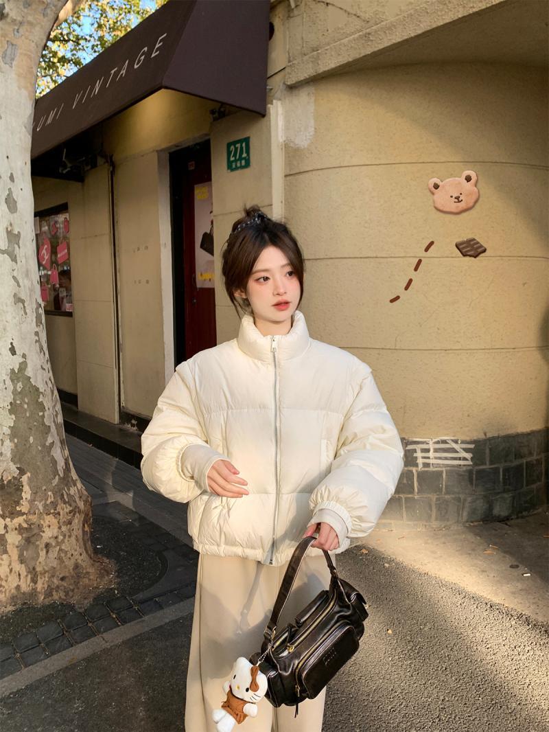  Winter New Style Stand Collar Short Simple Commuting Cotton Jacket Women Korean Style Sweet Temperament Slimming Bread Jacket