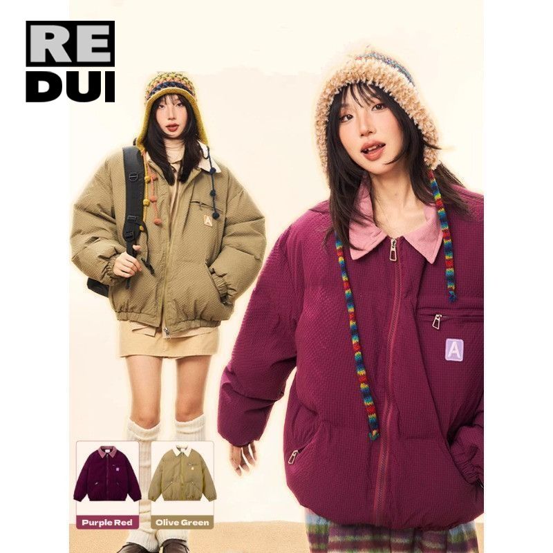 美式肌理感格紋棉服男女同款冬季加厚保暖棉衣小個子麵包服外套潮