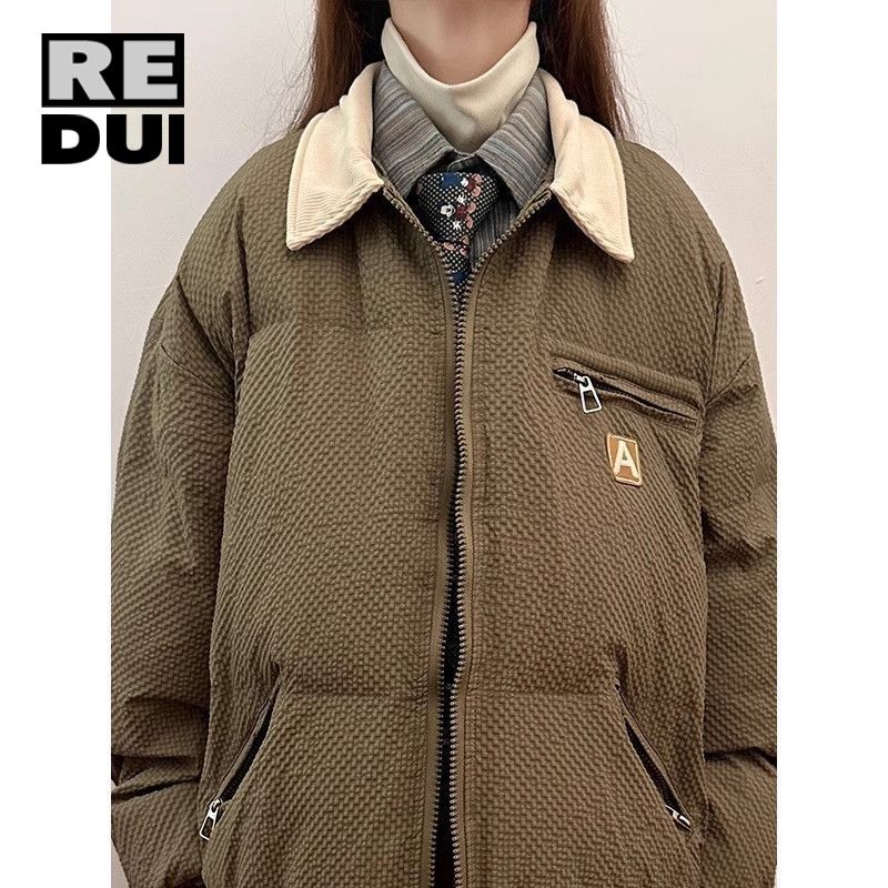 新款美拉德翻領棉服外套秋冬款加厚ins麵包寬鬆保暖復古高街棉衣