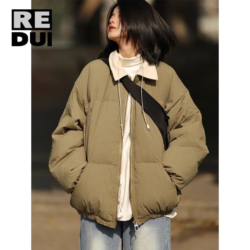 美式冬季2023新款翻領棉服外套男女同款加厚保暖厚款潮情侶款棉襖