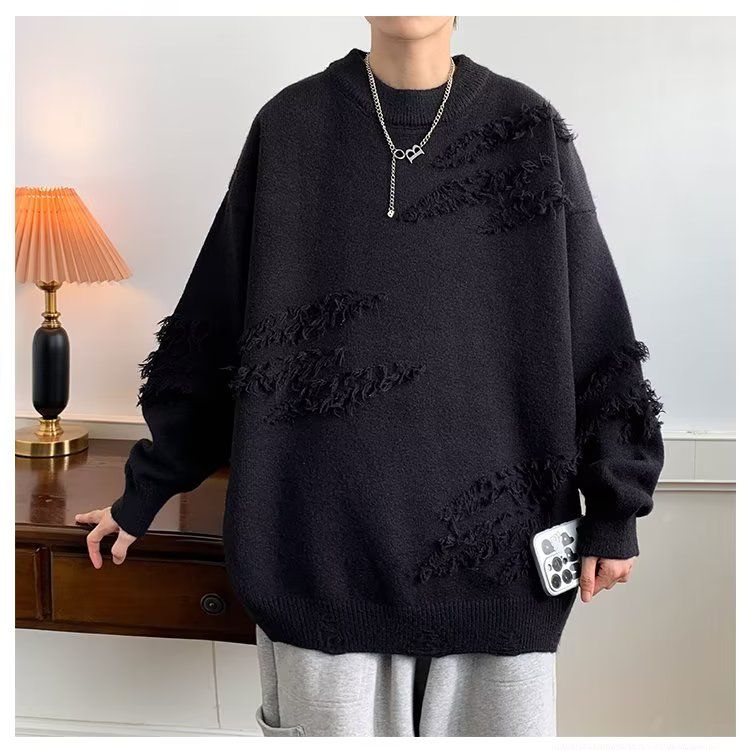 Tassel destroys niche sweaters for men and women, solid color, versatile, soft, lazy, loose, ins student knitwear