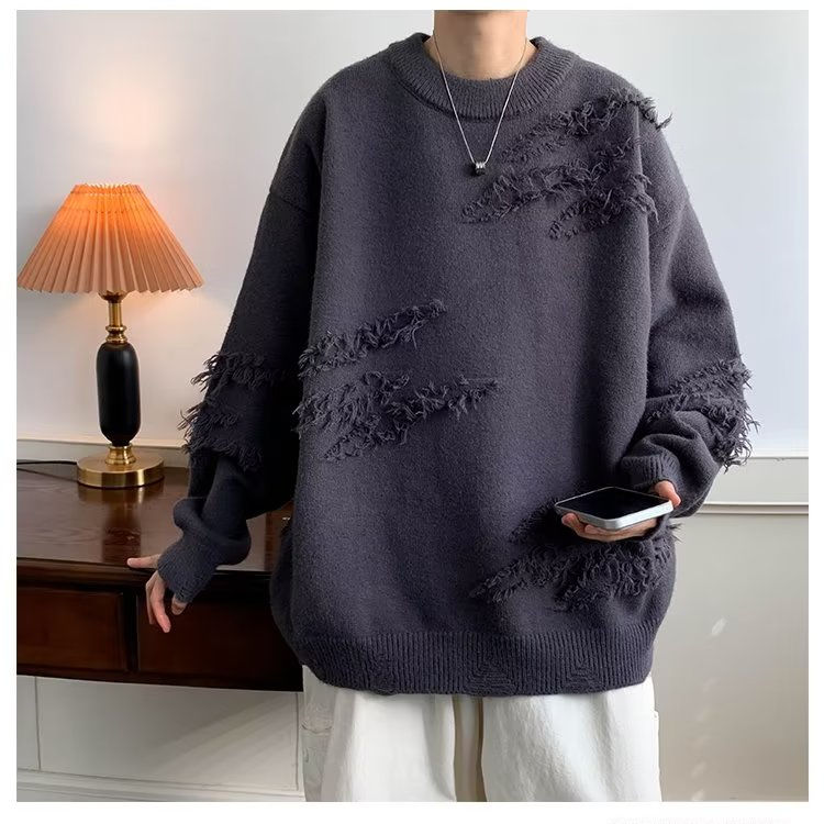 Tassel destroys niche sweaters for men and women, solid color, versatile, soft, lazy, loose, ins student knitwear