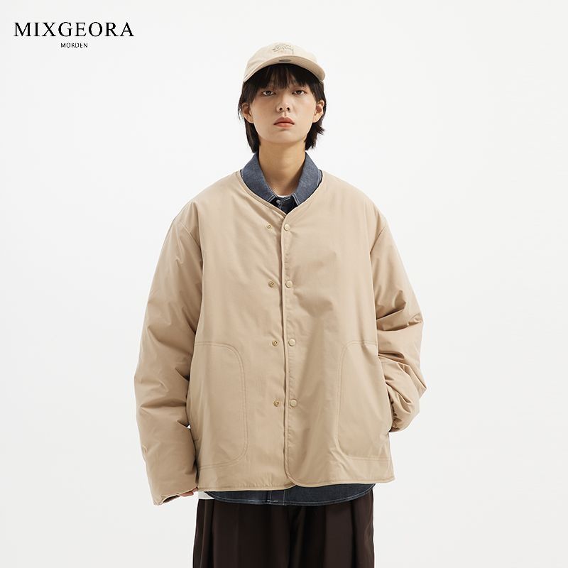 MIX GEORA冬季日系戶外復古雙面穿無領棉衣服絎縫情侶加厚外套男