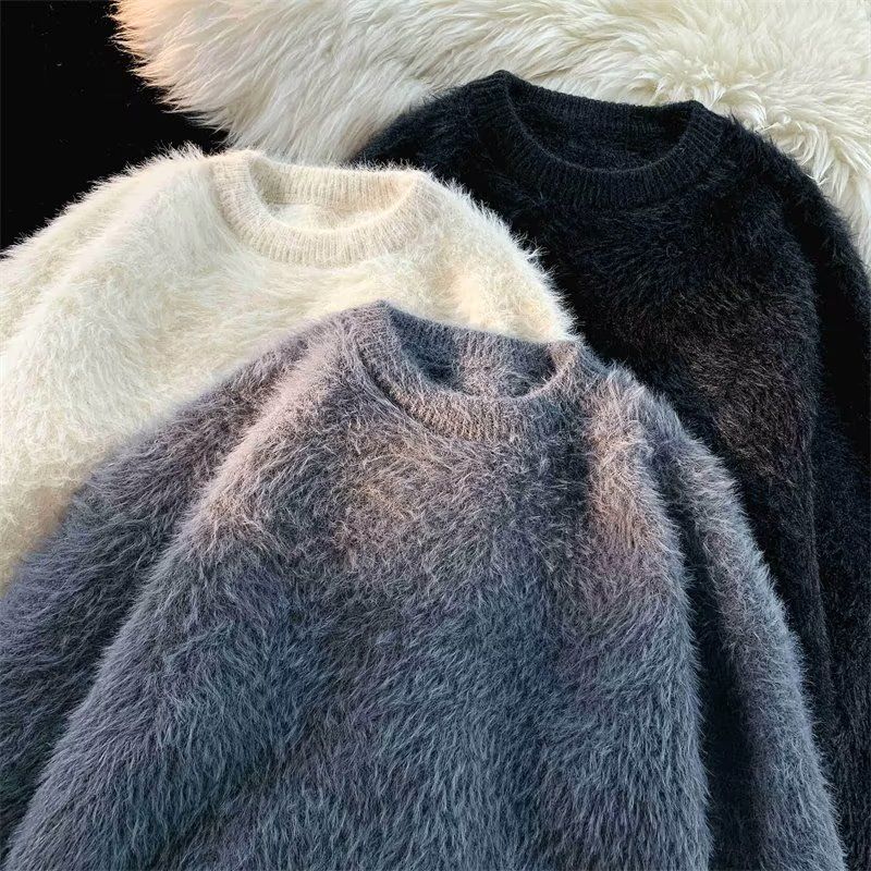 Soft and furry sweaters for men and women, base layer sweaters, autumn and winter thickened warm and trendy lazy high-end loose knitted sweaters