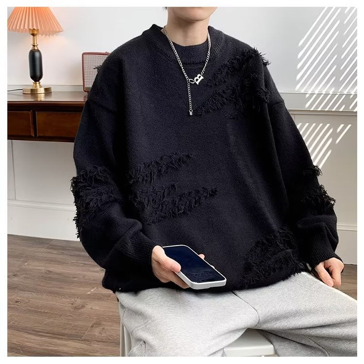 Tassel destroys niche sweaters for men and women, solid color, versatile, soft, lazy, loose, ins student knitwear