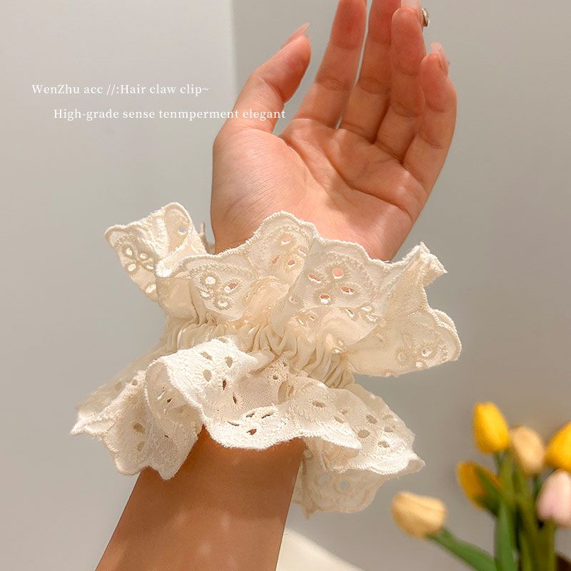 Zhao Lusi's same style flower girl's white large intestine hair band princess tiara on the back of the head ball hair circle ponytail hair rope