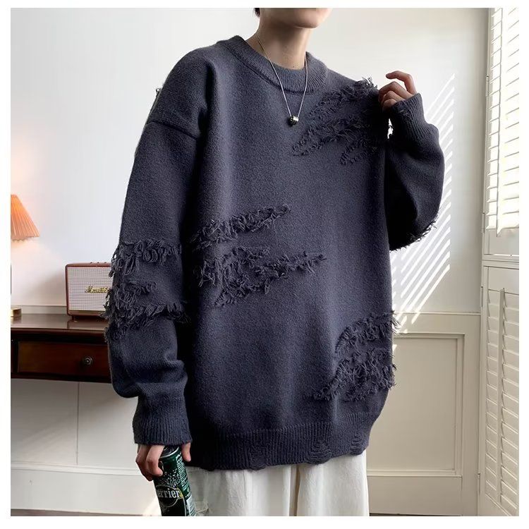 Tassel destroys niche sweaters for men and women, solid color, versatile, soft, lazy, loose, ins student knitwear