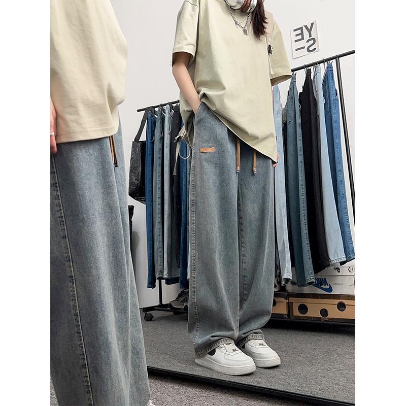 胖MM直筒牛仔褲女2023新款春秋黑色褲子顯高休閒復古窄版闊腿褲潮