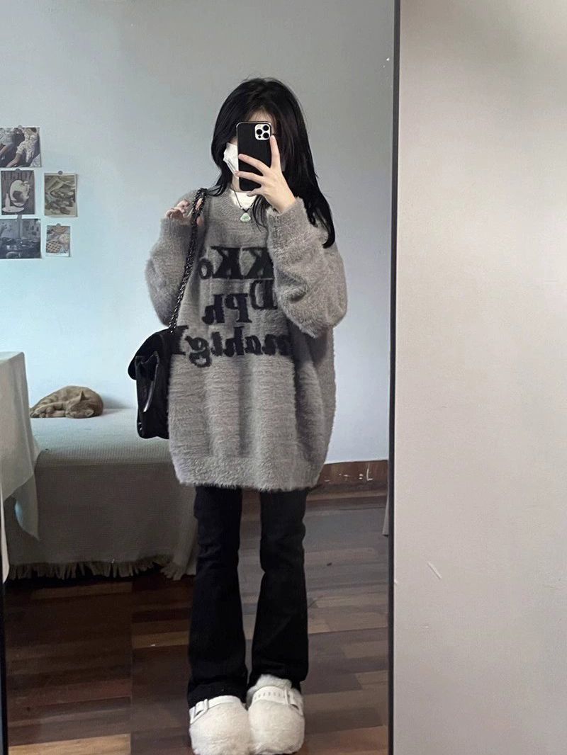 白色2023年款圓領毛衣男女秋冬氛圍感潮流時尚奶fufu針織衫外套