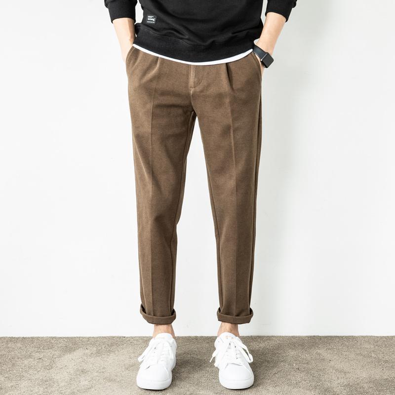 Autumn and winter woolen trousers for men, straight, loose, elastic, business, Korean style, trendy casual trousers, men's trousers