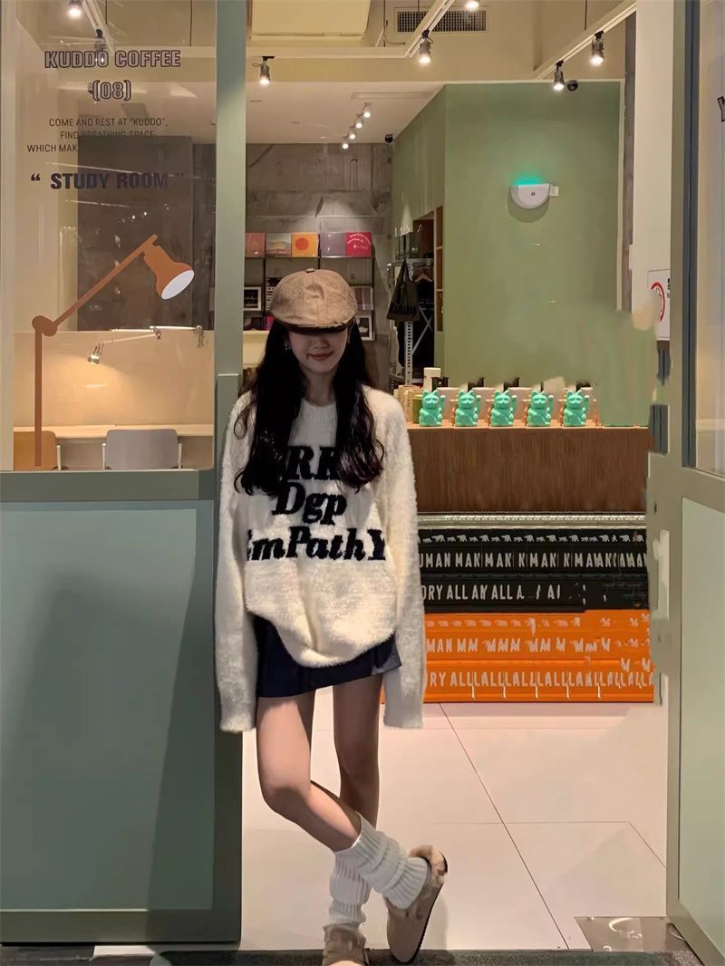 仿水貂絨毛衣女小個子秋冬加厚高級寬鬆慵懶風軟糯奶fufu針織外套