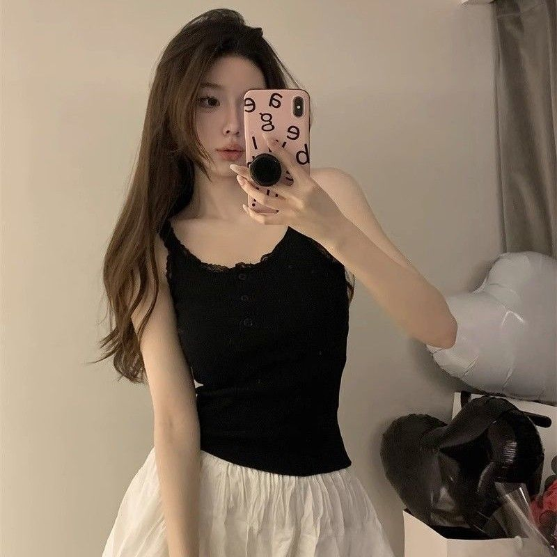 黑色蕾絲吊帶背心女甜美韓版純欲風外穿無袖性感修身顯瘦內搭上衣