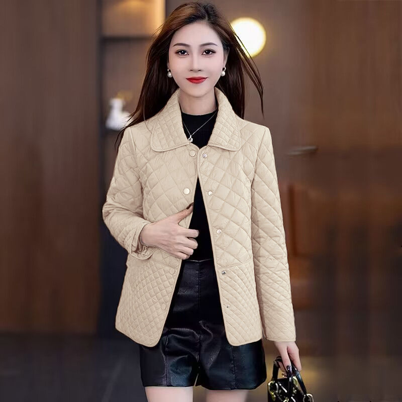 菱格拼接棉衣女2023秋冬新款時尚輕薄羽絨棉服百搭外套常規款小棉