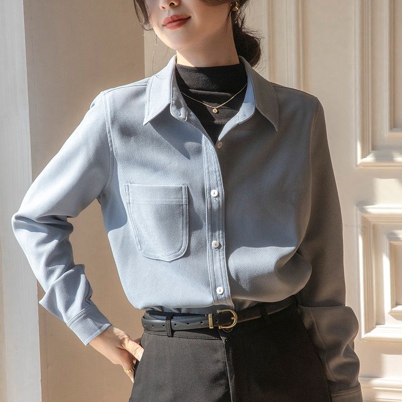 2024新款法式疊穿襯衫女春秋設計感小眾內搭打底加厚磨毛顯瘦襯衣
