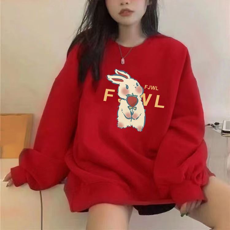 美式復古加絨加厚含棉衛衣女秋冬寬鬆胖mm圓領大碼顯瘦上衣外套潮