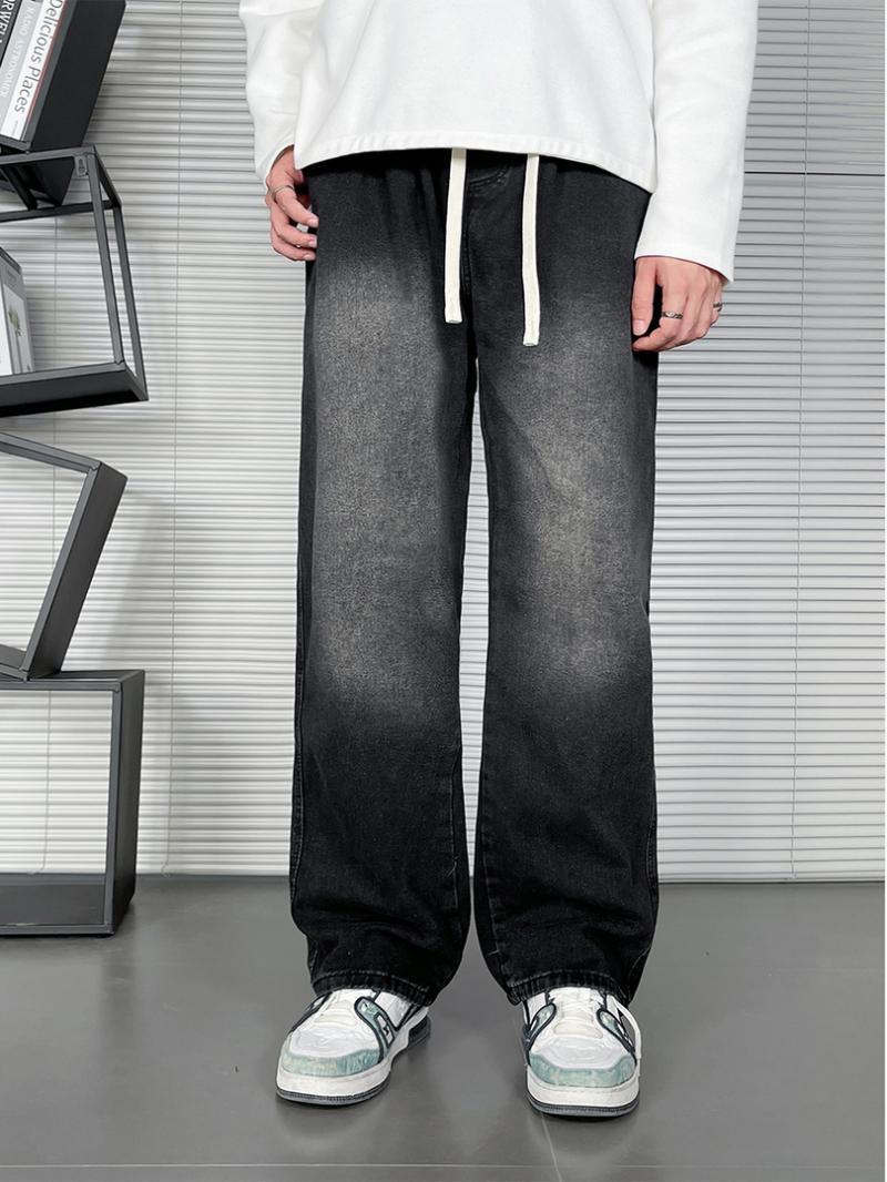 Autumn Girls High Waist Jeans Women's Trendy Brand Fashion Gradient Color Large Size Elastic Waist Loose Straight Leg Wide Leg Pants
