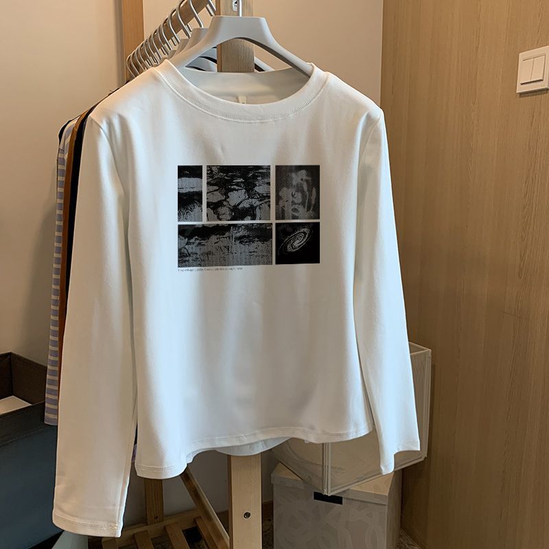 純棉秋冬新款時尚百搭打底衫寬鬆小眾設計感長袖內搭t恤白色上衣