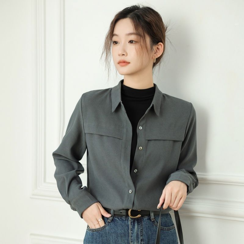 復古港風磨毛長袖襯衫女秋冬款氣質百搭寬鬆顯瘦加厚保暖別致襯衣