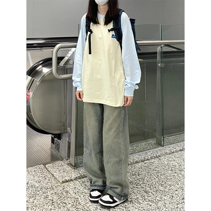 American Retro Pants Loose Straight Wide Leg Jeans 2023 New Women's Autumn High Street Workwear Pile Pants