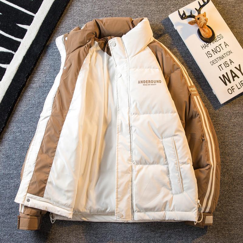 Paul trendy striped contrasting color down jacket men's short winter new trendy brand stand collar warm duck down cotton jacket