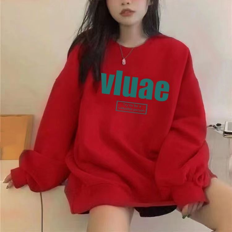 oversize秋冬加絨加厚圓領衛衣女設計感小眾胖mm大碼上衣無帽外套