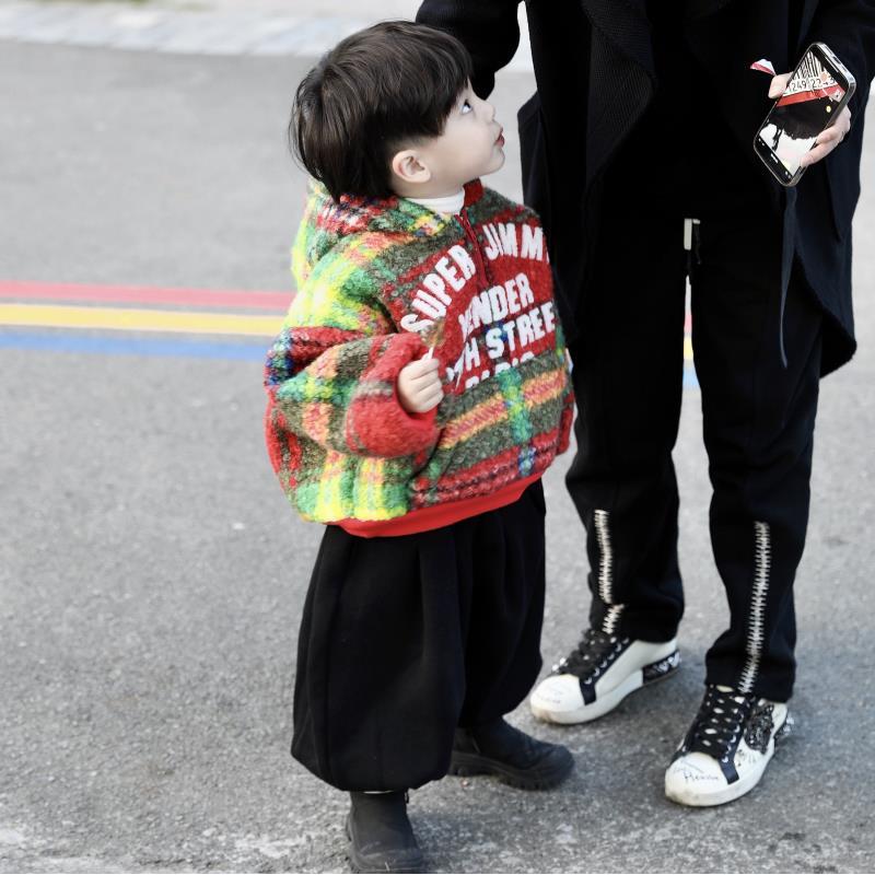 韩版男女童加绒连帽外套套装冬季新款中小童洋气保暖休闲裤两件套