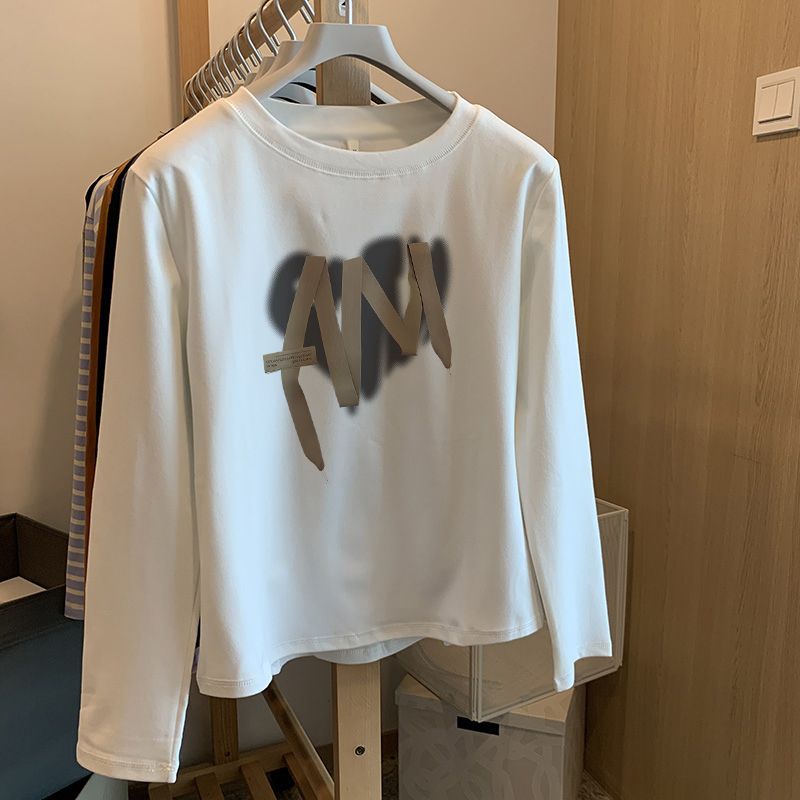 純棉秋冬新款時尚百搭打底衫寬鬆小眾設計感長袖內搭t恤白色上衣