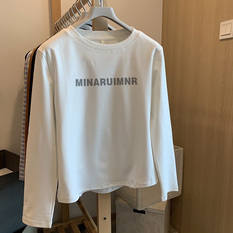 純棉秋冬新款時尚百搭打底衫寬鬆小眾設計感長袖內搭t恤白色上衣