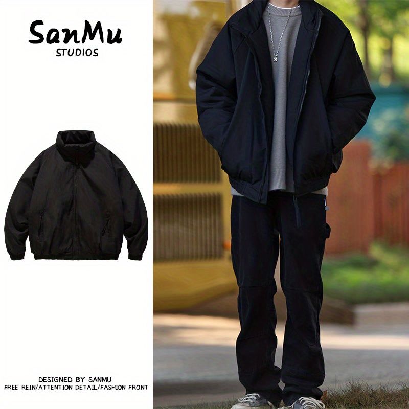 冬季日系純色基礎立領加厚棉服插肩袖男女寬鬆情侶棉衣中性美拉德