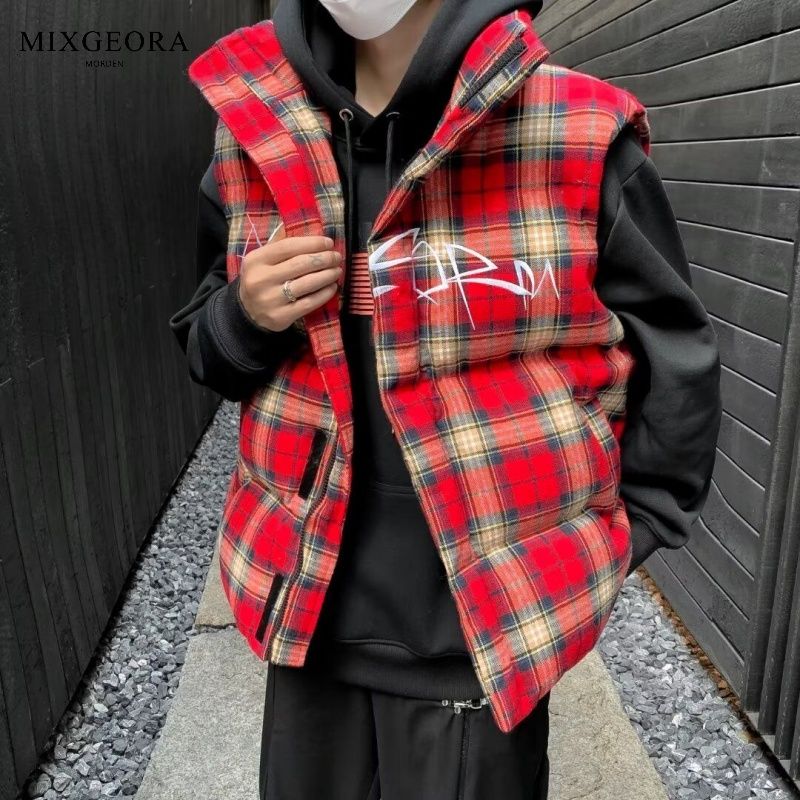 MIX GEORA American retro vest men's autumn and winter design stand-up collar waistcoat loose thickened warm cotton coat