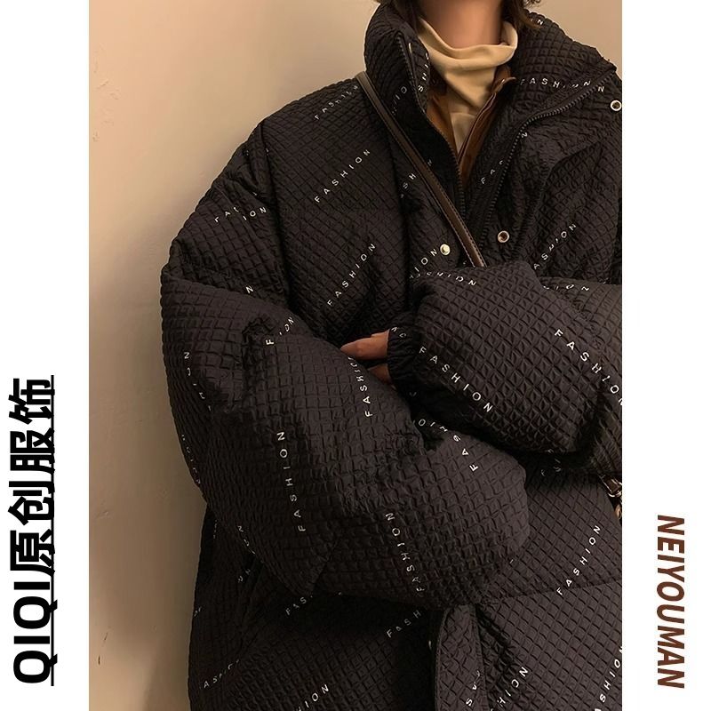 Muszoom美式高街個性提花設計情侶款麵包服百搭學院風秋冬季棉服