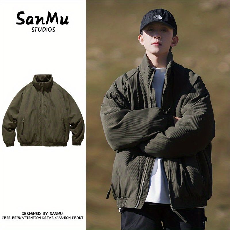 日系復古工裝棉服男女寬鬆立領麵包服冬季男款美式軍綠棉衣外套潮