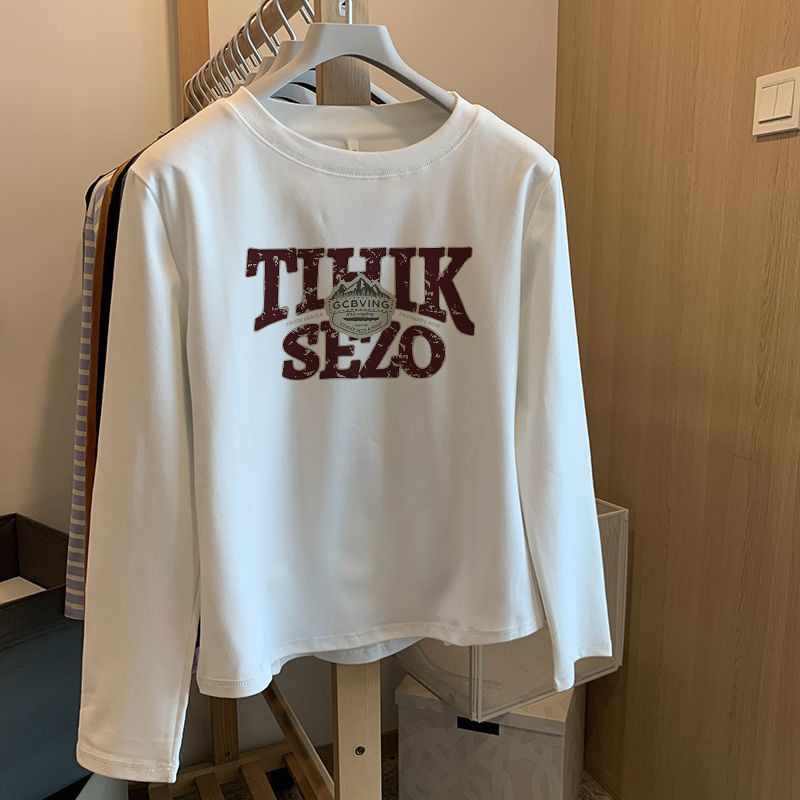 純棉秋冬新款時尚百搭打底衫寬鬆小眾設計感長袖內搭t恤白色上衣