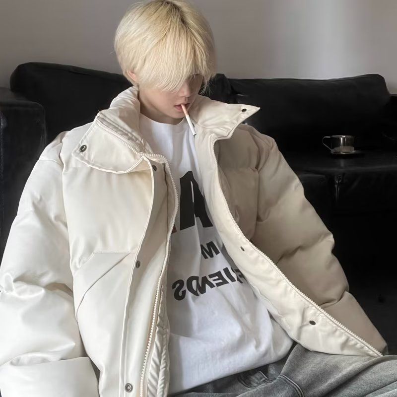 Handsome style pu leather jacket for men, American retro simple stand-up collar cotton coat, autumn and winter thickened cotton jacket, trendy brand