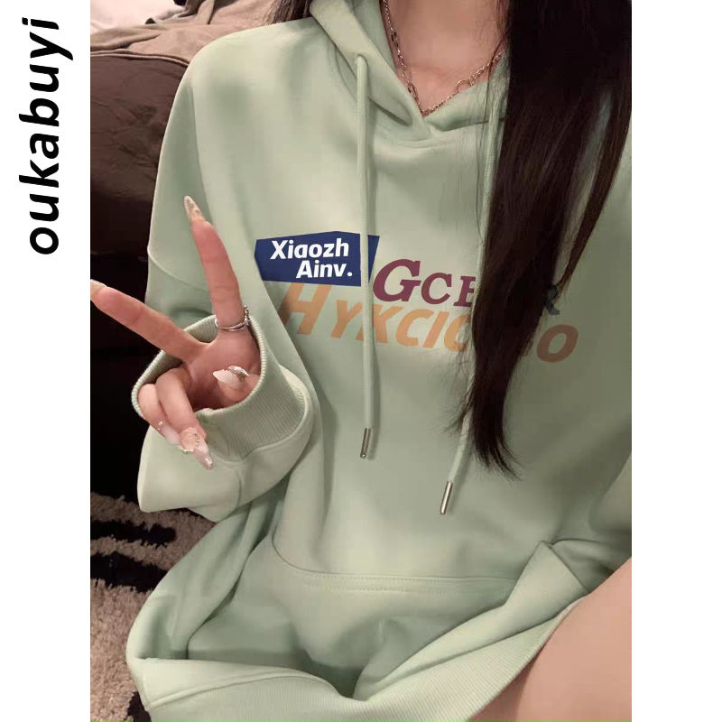 OUKABUYI450G重磅銀狐絨純棉連帽衛衣女韓版美拉德百搭寬鬆上衣潮