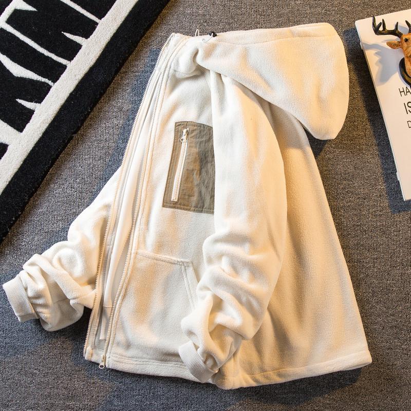 Paul trendy warm hooded double-sided polar fleece sweatshirt men's autumn and winter plus velvet thickened cardigan fleece jacket