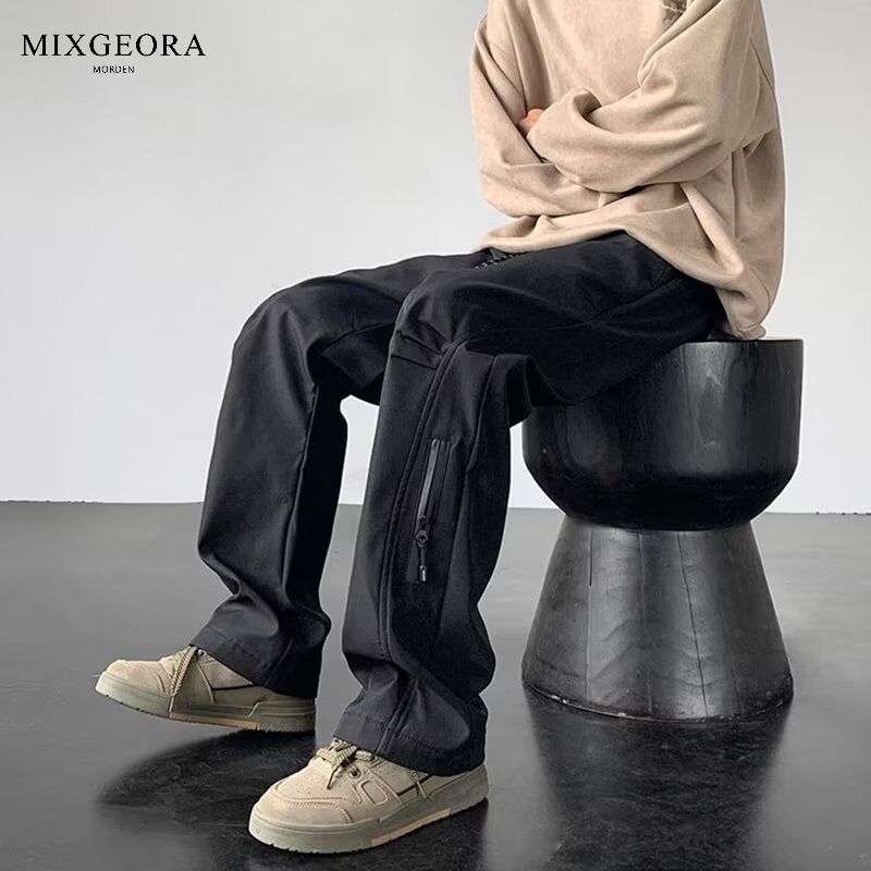 MIX GEORA美式拉链防水冲锋裤男款冬季加绒加厚保暖工装裤直筒裤