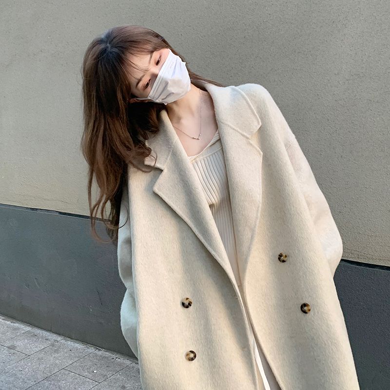 毛呢外套女中長款2023新款秋冬季小個子高級感黑色赫本風呢子大衣