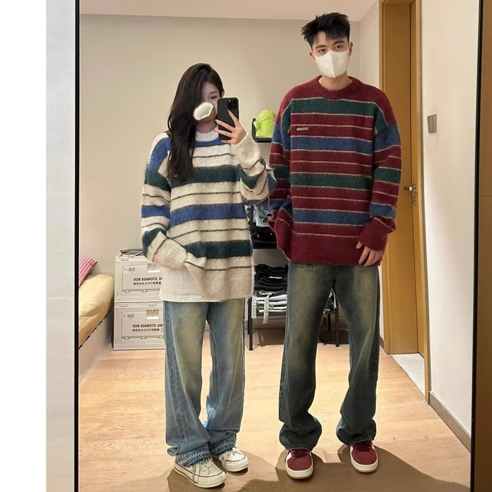 Retro striped sweaters for men and women in contrasting colors, versatile trendy casual soft, waxy, furry, lazy and loose ins sweaters