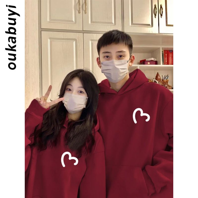 OUKABUYI450G重磅銀狐絨純棉連帽衛衣女情侶小清新甜美百搭上衣潮