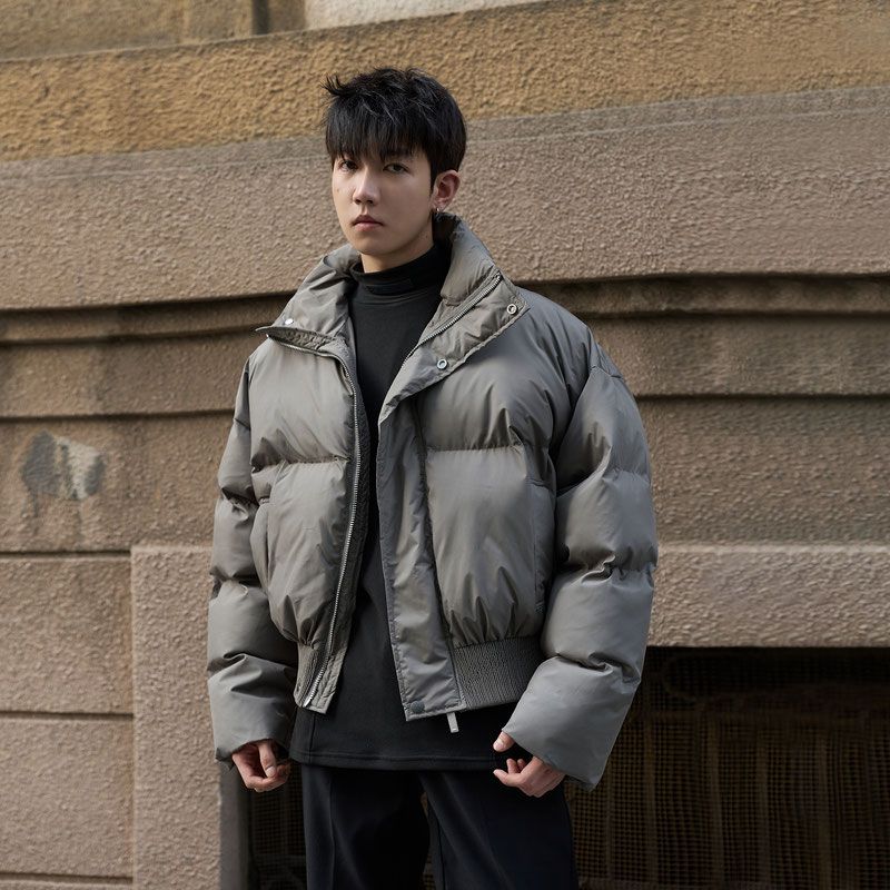 High-end stand-up collar short casual cotton coat men's Korean version winter thickened warm loose bread coat cotton coat trend